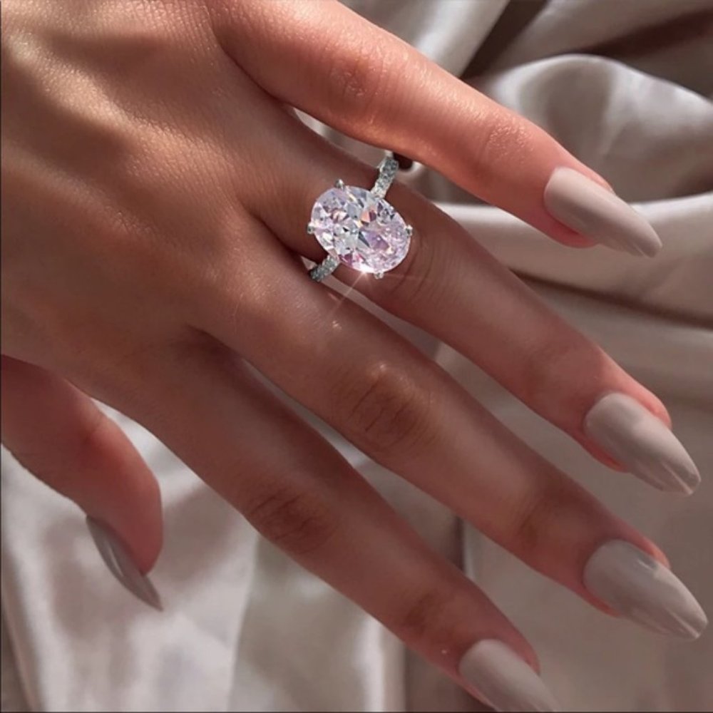 NEW OVAL CUT 925  SILVER DIAMOND ENGAGEMENT RING - Picture 2 of 3